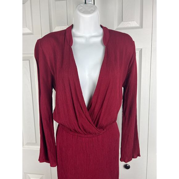 Womens Small Red Burgundy Surplice Long Sleeve Crepe Jumpsuit Preppy Career - Picture 5 of 7